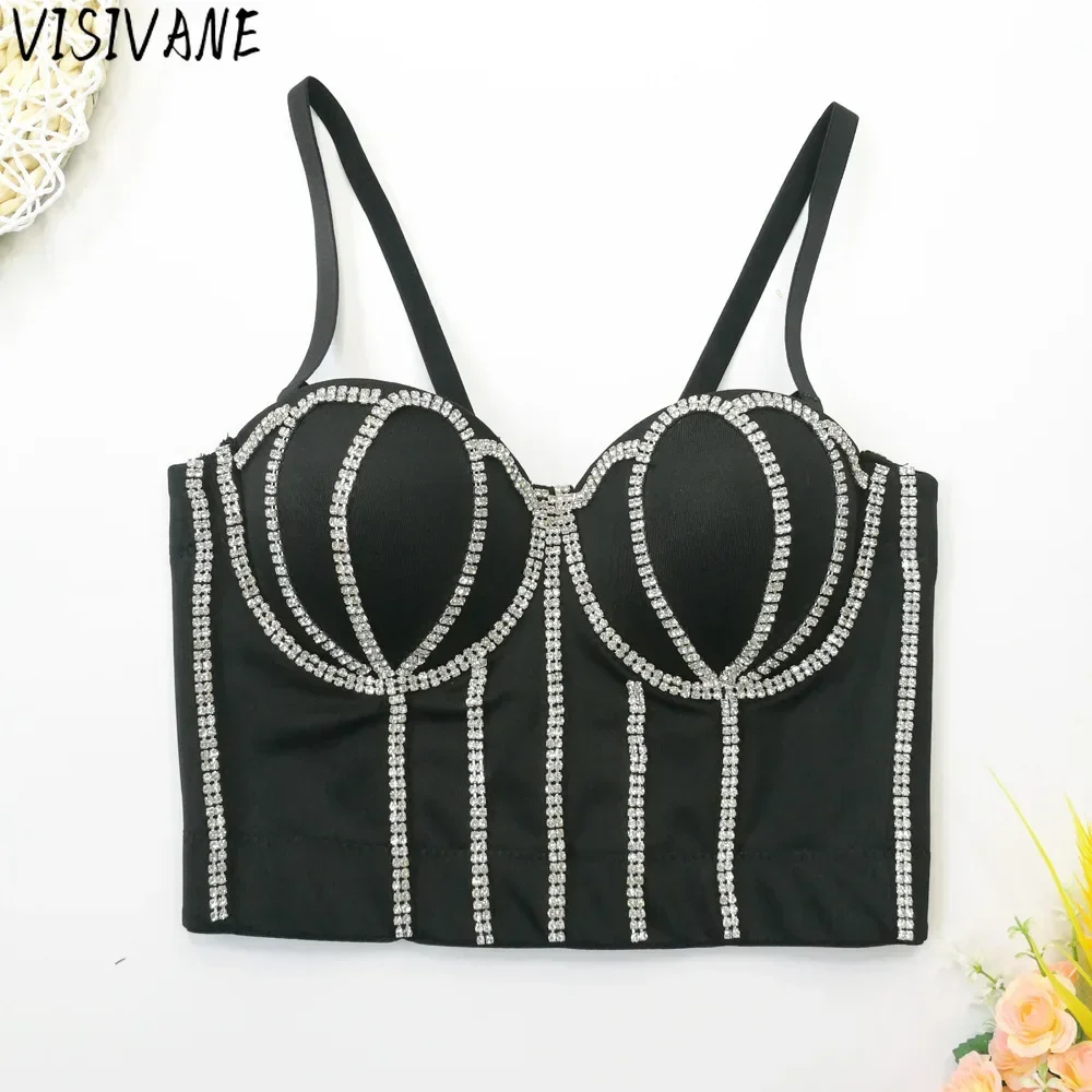 Visivane Sexy Club Solid Short New Stage Dance Wear Camis Corset Fashion Clothes Bastet Party Sling  Tank Y2k Top Women Clothing