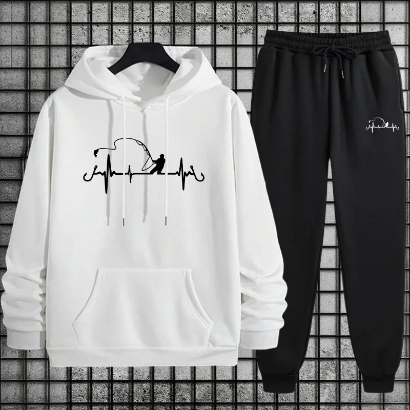 2026 New in Men Hoodie + Pants 2pcs Set Urban Casual Fashion Sportswear Autumn Home Outdoor Comfort Warm Outfit Men's Clothes