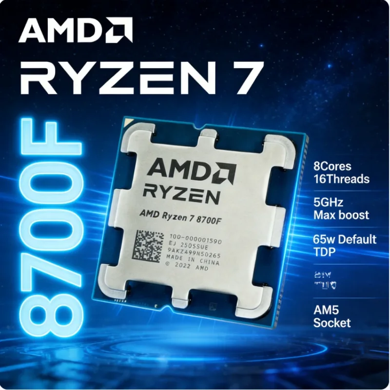 

AMD Ryzen 7 8700F Processor 8 Core 16 Thread Up To 50GHz DDR5 AM5 CPU 16MB Cache 65W 4NM Gaming Desktop Processor No Cooler