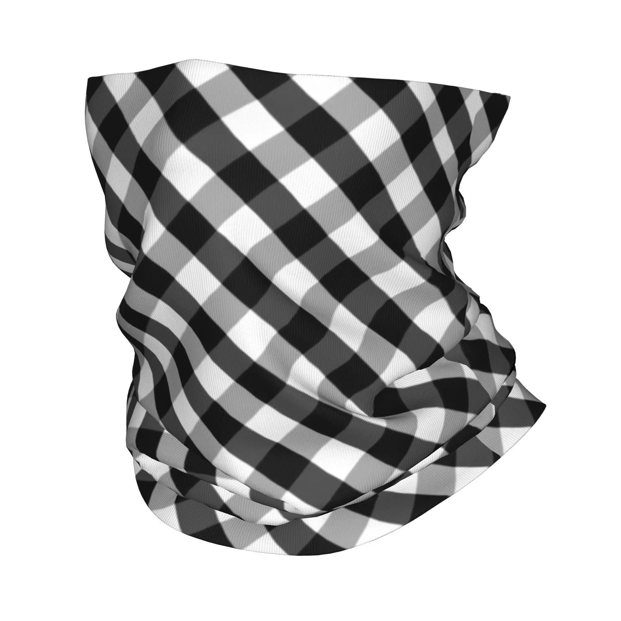 Custom Large Black White Gingham Checked Square Bandana Neck Gaiter Men Women Wrap Scarf Fashion Plaid Tartan Headband Warmer