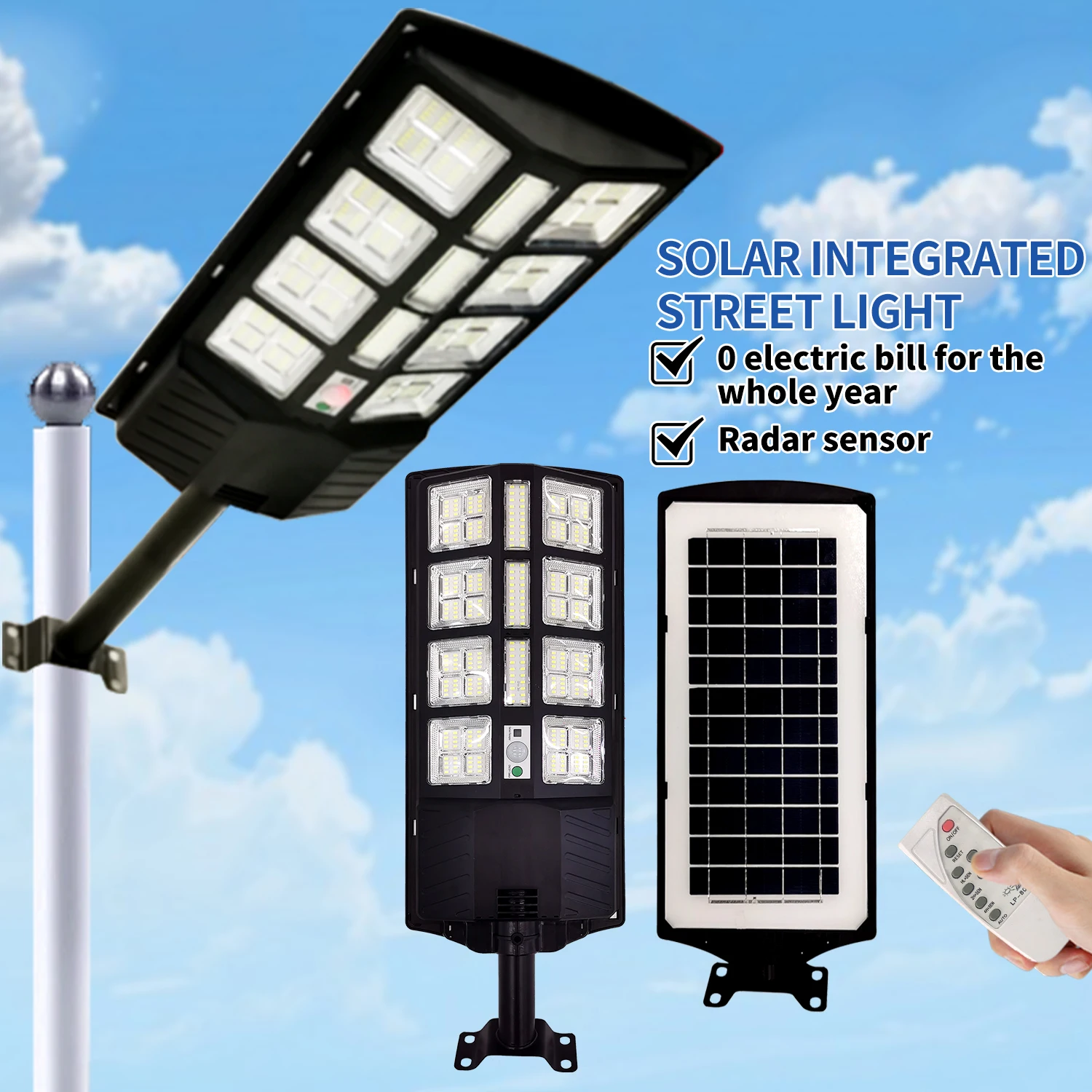 

2025 New Solar Street Light 300W Waterproof IP65 Outdoor Motion Sensor LED Lamp with Remote Control for Garden Yard Pathway