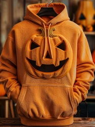 Biggmans Plus Size Halloween Pumpkin Clothing Mens Patchwork Pockets Hooded Long Sleeve Male Loose Thick Orange Hoodies Pullover