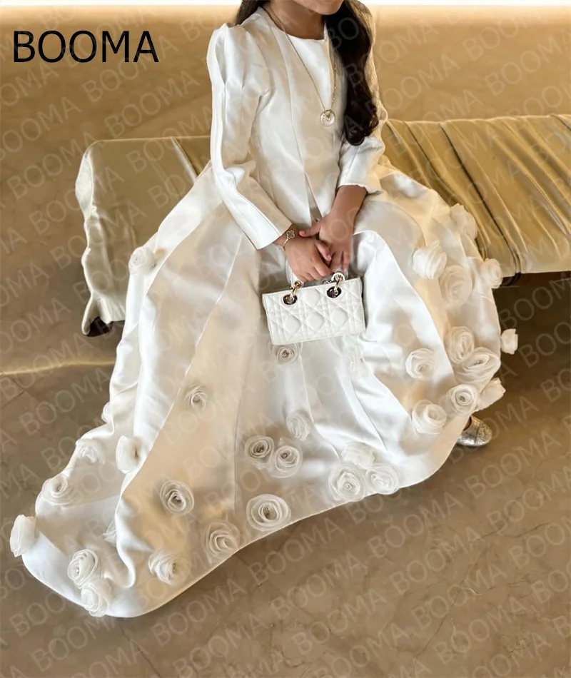 Booma A-Line Flower Girl Dresses Girls Wedding Party Dresses Full Sleeve 3D Flowers Ball Gowns Customized