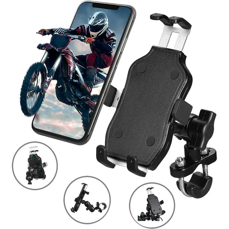 

Phone Holder for Motorcycle with Aluminum Alloy Construction Sturdy and Durable Two UBolt Base 360 Rotating Design Compa