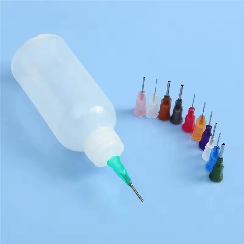 Botella dispensadora de pegamento transparente con 11 agujas, dispensador de agujas de polietileno para pasta de soldadura de resina, 30ml/50ml