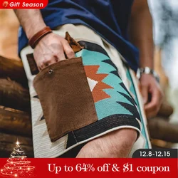 Maden Totem Navajo vintage de malha, bordado casual masculino, calça curta geométrica de praia, com elástico de cordão na cintura