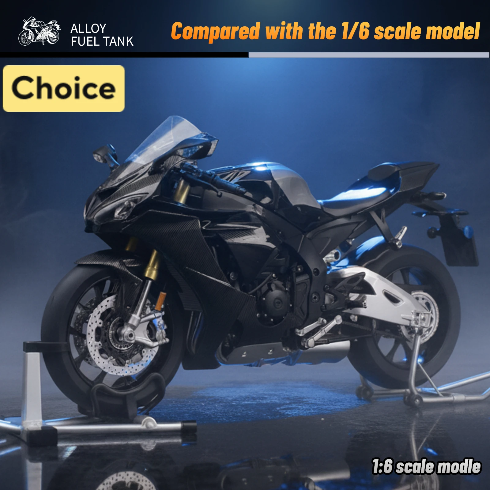 For Yamaha R1M  Spray 1:6 Alloy Metal Diecast Motorcycle Model Dynamic Ornaments Sound And Light Gift Collection Moto Boy Gift