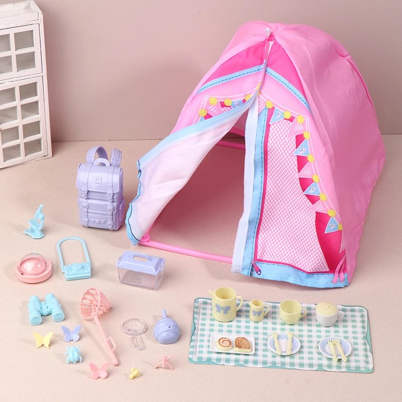 Juego de equipo de acampada en miniatura a escala 1/12 para casa de muñecas, juego de simulación de aventura al aire libre