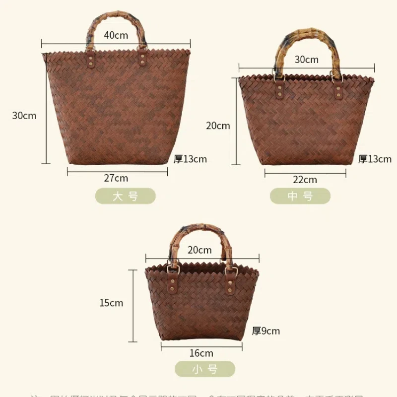 New Rattan Handbag Retro Simple Bamboo Tote Bag Large Capacity Shopping Fashion Woven Bag - Image 5