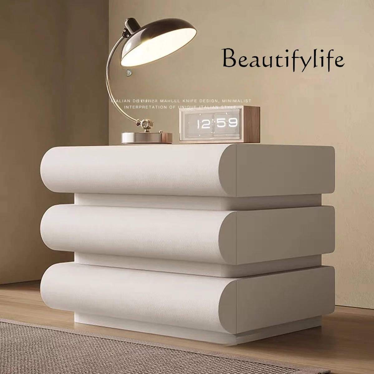 

Italian Xipi bedside table, creamy light luxury, high-end home bedroom, locker, side cabinet