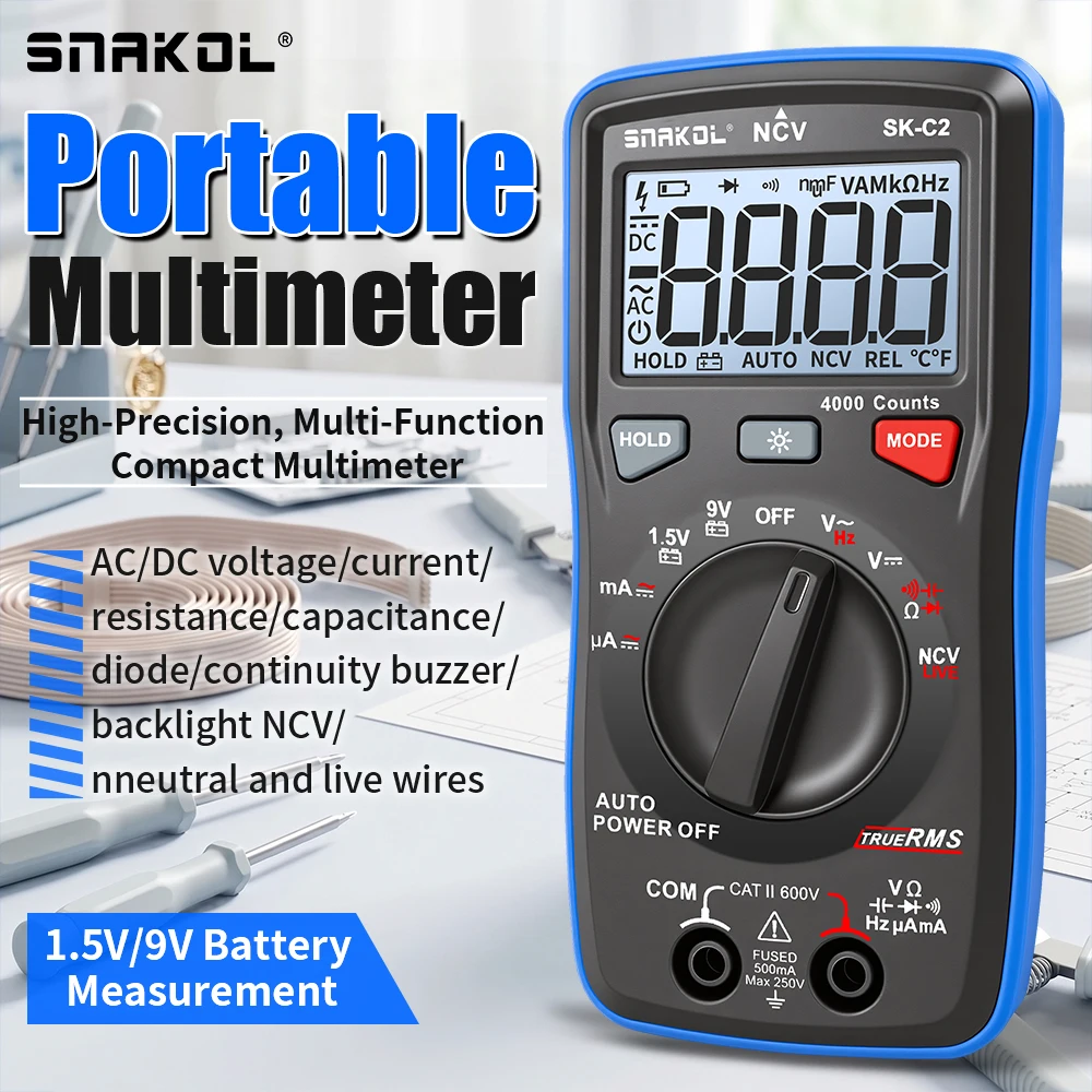 Multímetro Digital, Medidor de Voltaje y Resistencia, Detector de Voltaje y Corriente LCD, Probador Multifunción de Alta Precisión, Medidor de Voltios, Amperios y Ohmios