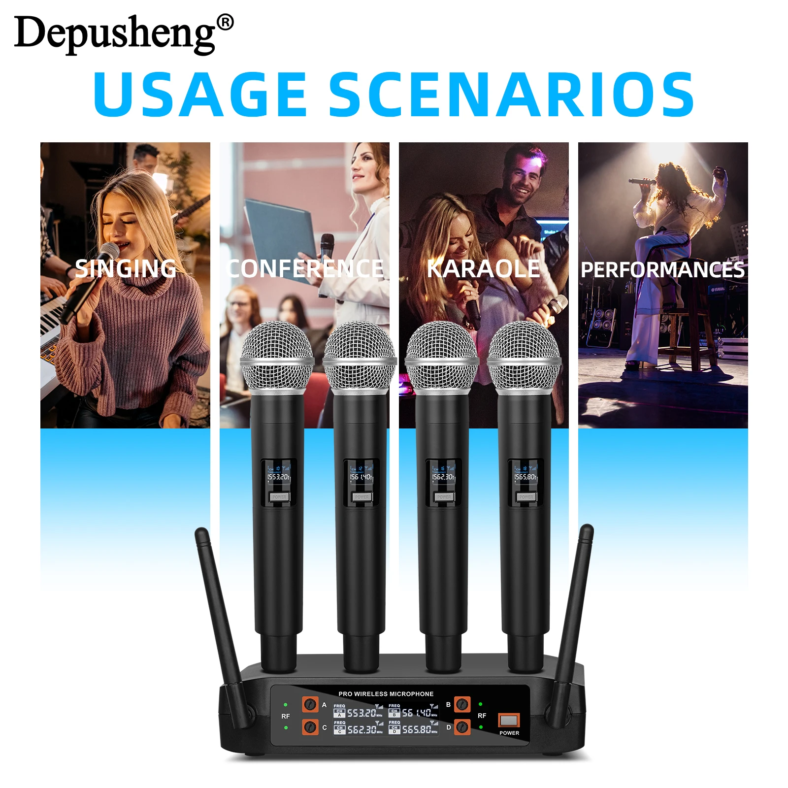 Depusheng DX4 4-Kanal Drahtloses Mikrofonsystem mit Profi-Audioqualität, inklusive Anti-Rutsch-Ringen und 6,35-mm-Audiokabel. – Detail 1