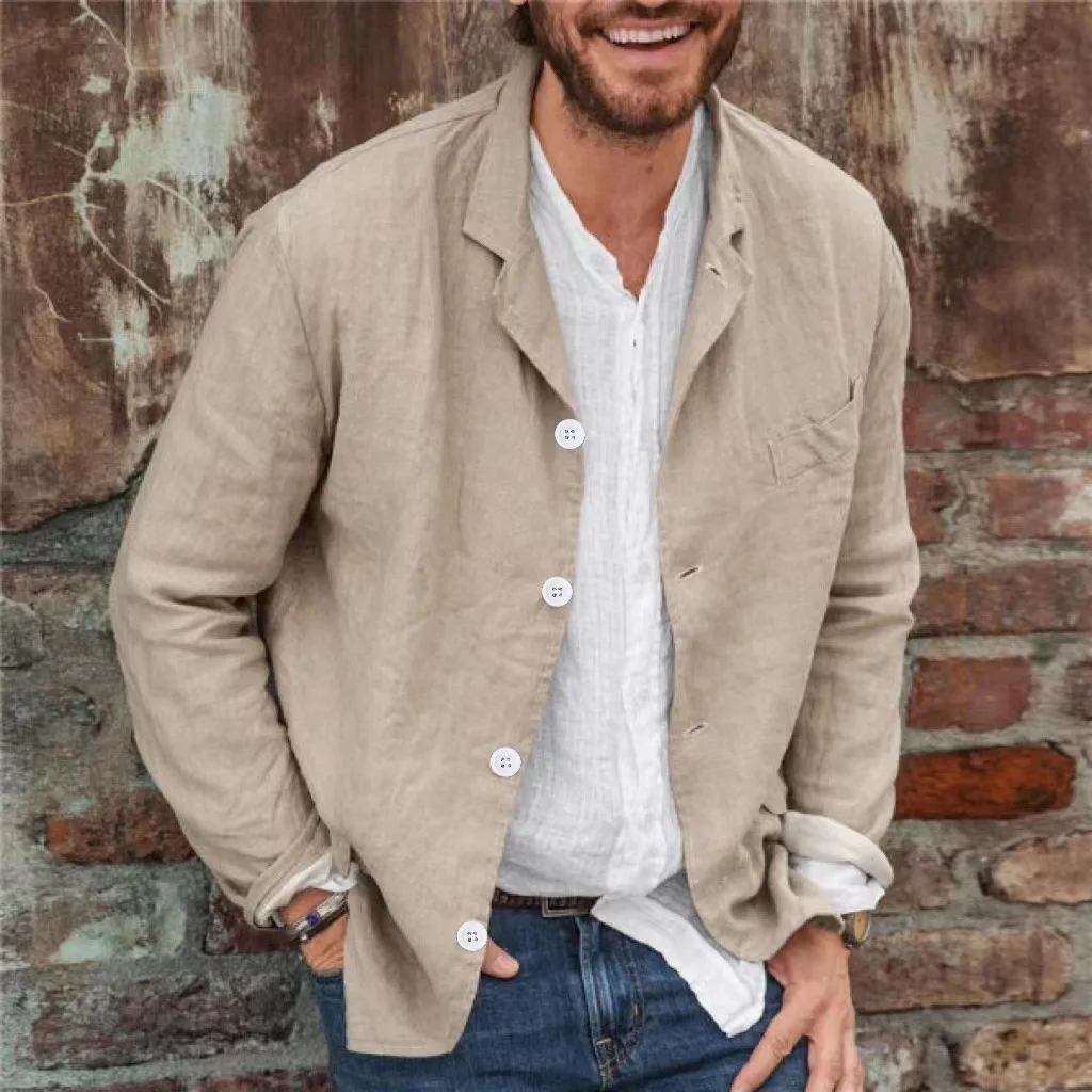 American Style New Spring and Autumn Men\'s Simple Solid Color Top Comfortable Pure Cotton Jacket Men\'s Casual Loose Jacket