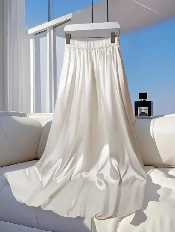 New Women's Formal Flowy Elegant Maxi Skirt Satin Fabric  Pleated Design Umbrella Skirt Half Body Skirt