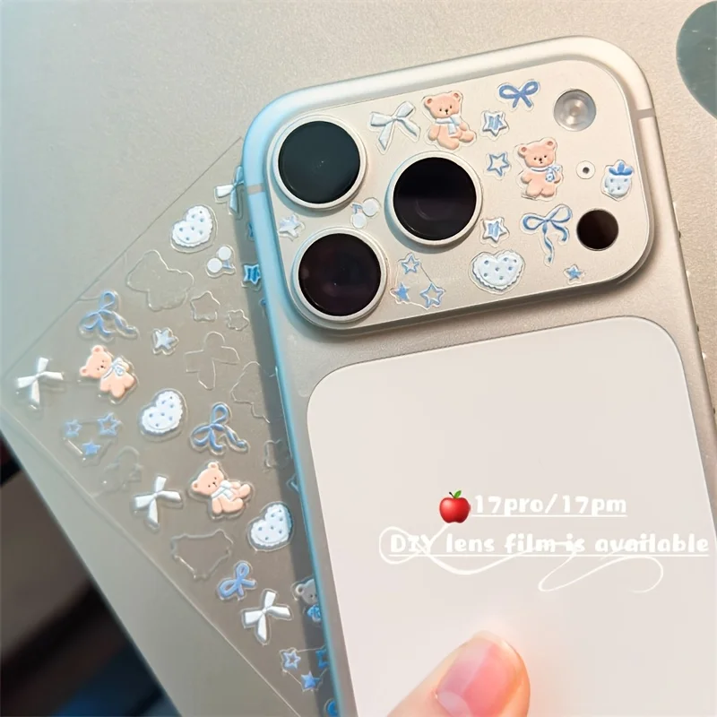 Niedliche Kawaii-Handy-Aufkleber mit geprägtem Motiv, Cartoon-Bär, Hase, Schleife, Stern, Erdbeere, Herz, DIY-Handyzubehör – Detail 5