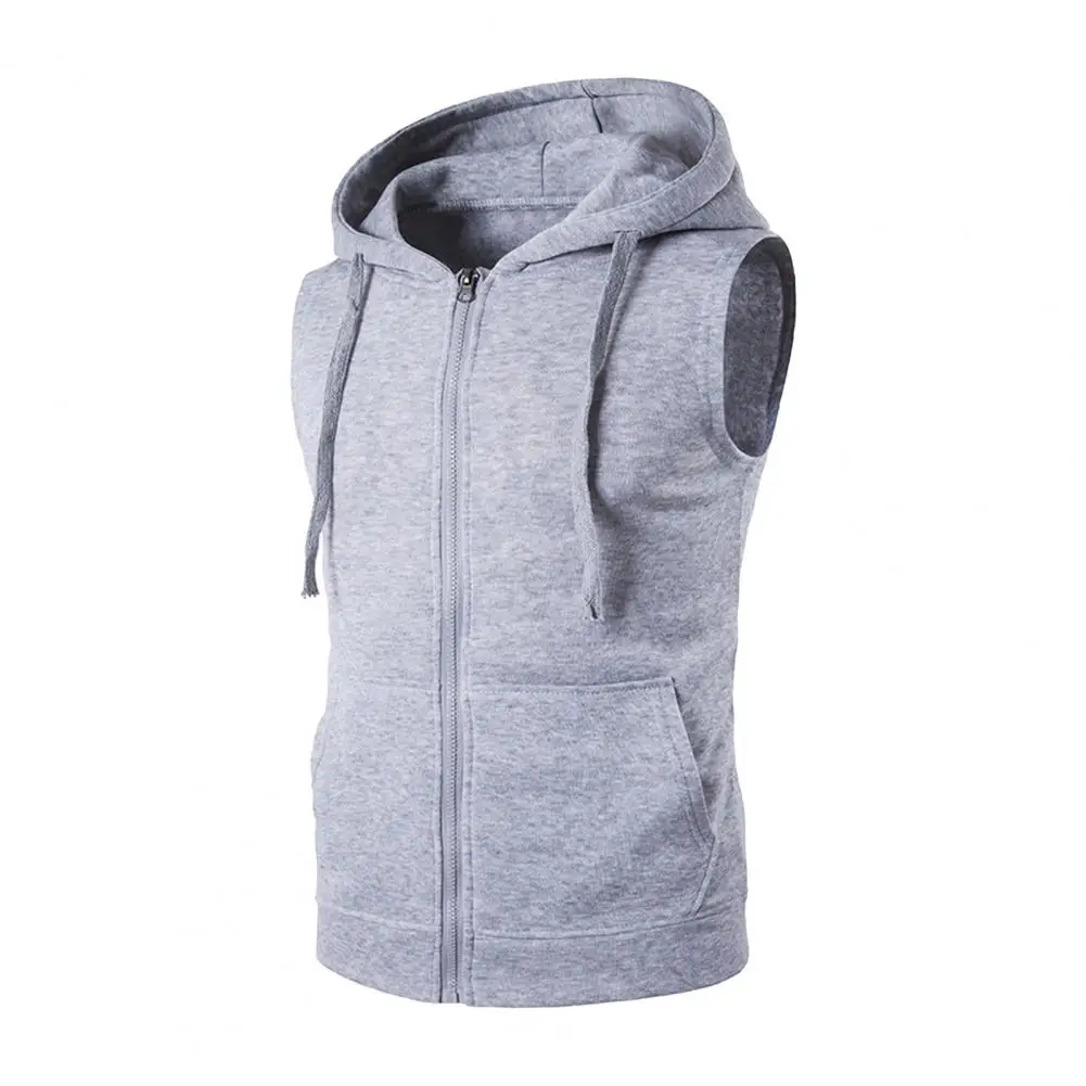 2024 Summer New Men's Sleeveless Zip Up Hoodie Hip Hop Man Cardigan Hooded Sweatshirts Fashion Men Black Hoodies Vest