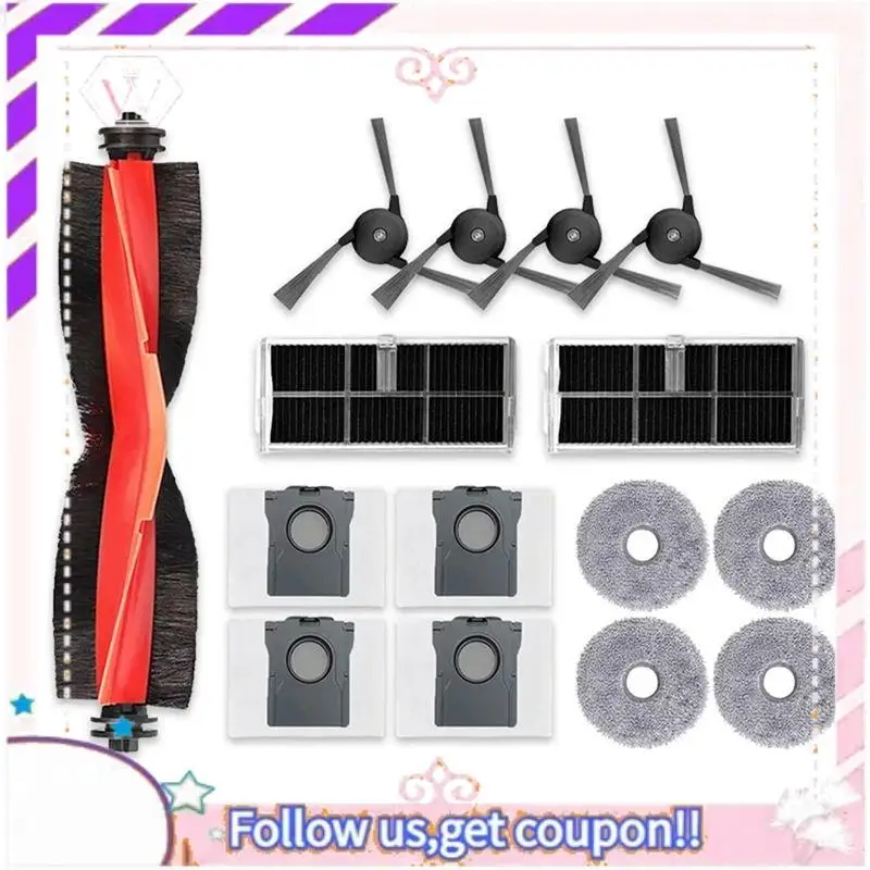 

A50F-Accessories For Dreame Bot X40/X40 Pro/X40 Ultra Robot Vacuum Replacement Main Brush HEPA Filter Mop Pads Dust Bags