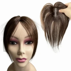 Handmade Swiss Lace Human Hair Toppers Clip on Bangs Fringe Hairpieces Natural Hair Extension For Women Thinning Volume Remy