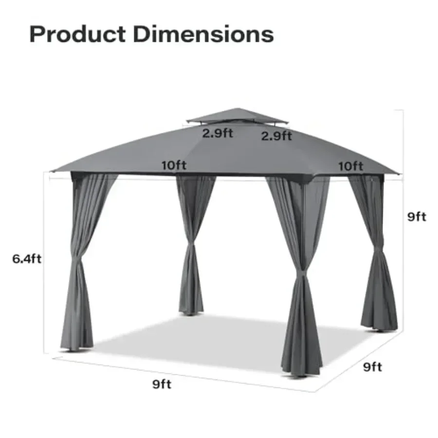 Patio Arc Gazebo Outdoor  Tent 10'x10' Party Tent Shelter with Curtains Expansion Bolts and Wind-Resistant Ropes for Patios Gar