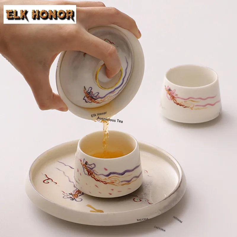 Dunhuang Ink Painting Wood-fired Porcelain Teacup Zen Tea Bowl Cup Tea-tasting Smelling Cup Jianzhan Master Cup Tea Ceremony