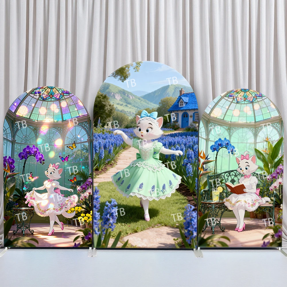 

TB Marie the Cat Arch Backdrop Cover Greenhouse Lavender Field Dance for Birthday & Baby Shower Party Photo Booth Props