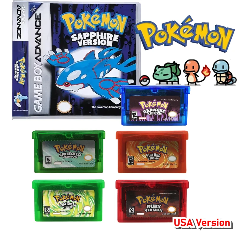 بيكاتشو GBA لعبة بوكيمون سلسلة 32 بت لعبة فيديو خرطوشة وحدة التحكم بطاقة البوكيمون الزمرد الناري الأحمر ورقة خضراء روبي الياقوت الولايات المتحدة الأمريكية #1