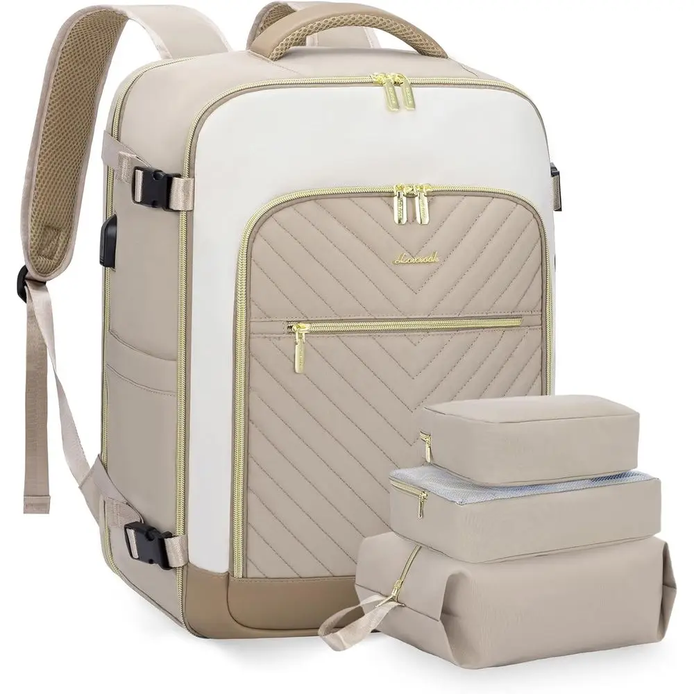 

50L Women's Carry-On Backpack, Airplane Approved, TSA Compliant, 18 Laptop & Waterproof, with 3 Packing Cubes