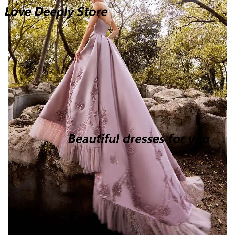 Maßgeschneiderte elegante Abendkleider trägerlos Applikationen Pailletten Spitze rückenfrei Abendkleid Partykleid Vestido De Noite – Detail 4