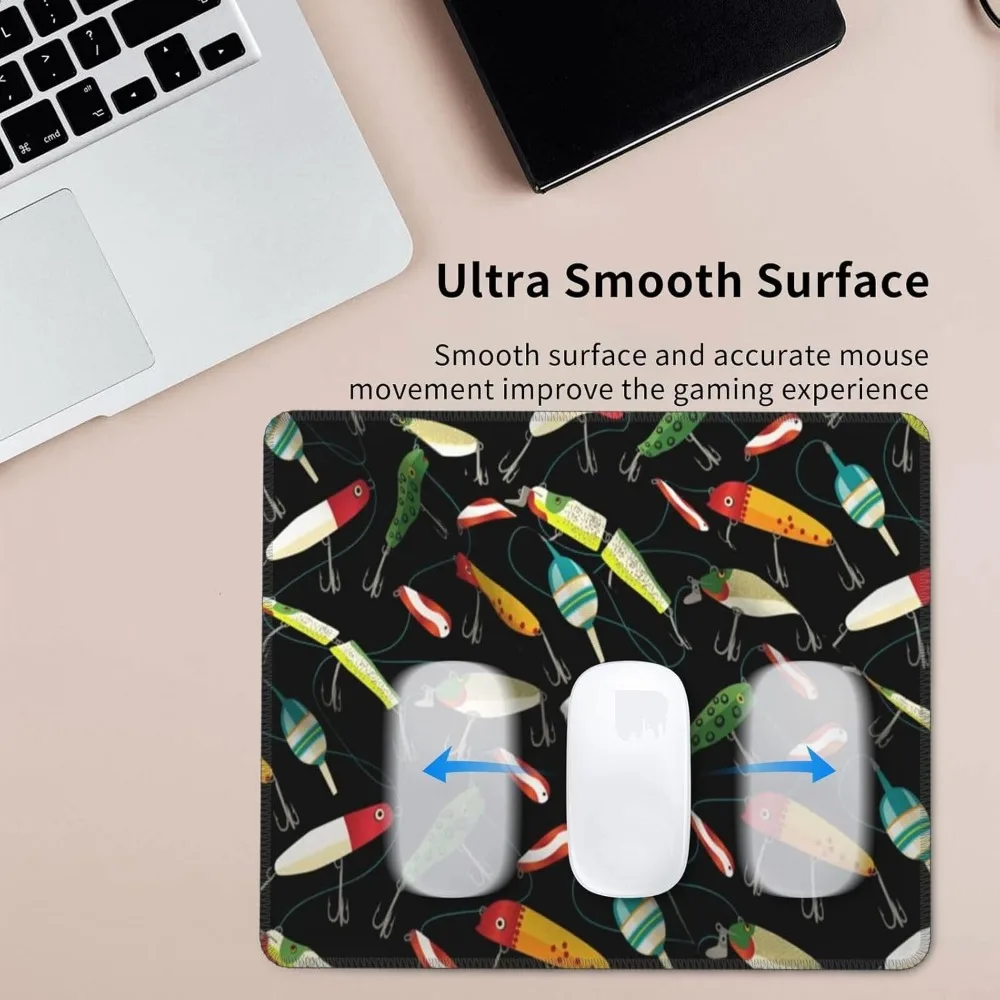 Design de isca de pesca 10x12 polegadas mouse pad para jogos com bordas costuradas e base de borracha antiderrapante