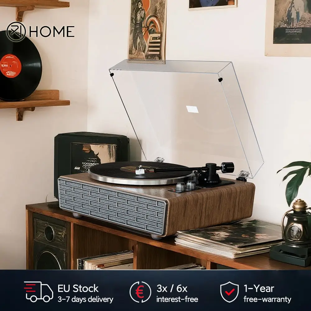 XJ-HOME XJ-H02 Giradischi in vinile, Giradischi Bluetooth con 4 altoparlanti stereo integrati, Uscita linea RCA Ingresso AUX
