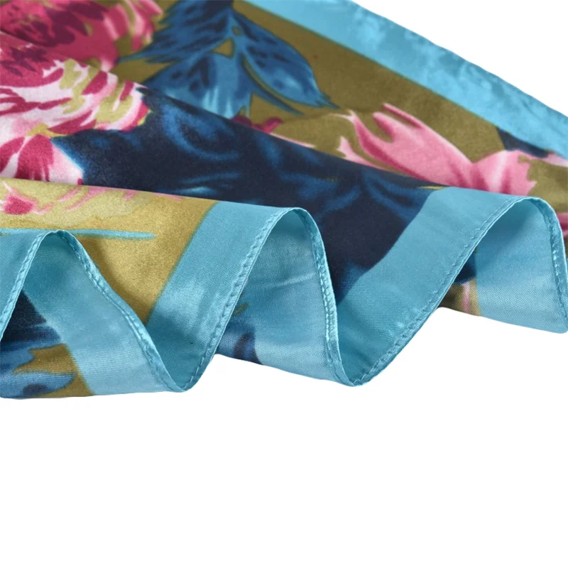 Versión coreana de bufandas cuadradas minimalistas y frescas de 90 colores Ding de imitación de seda con flores y plantas disponibles en stock para mujeres