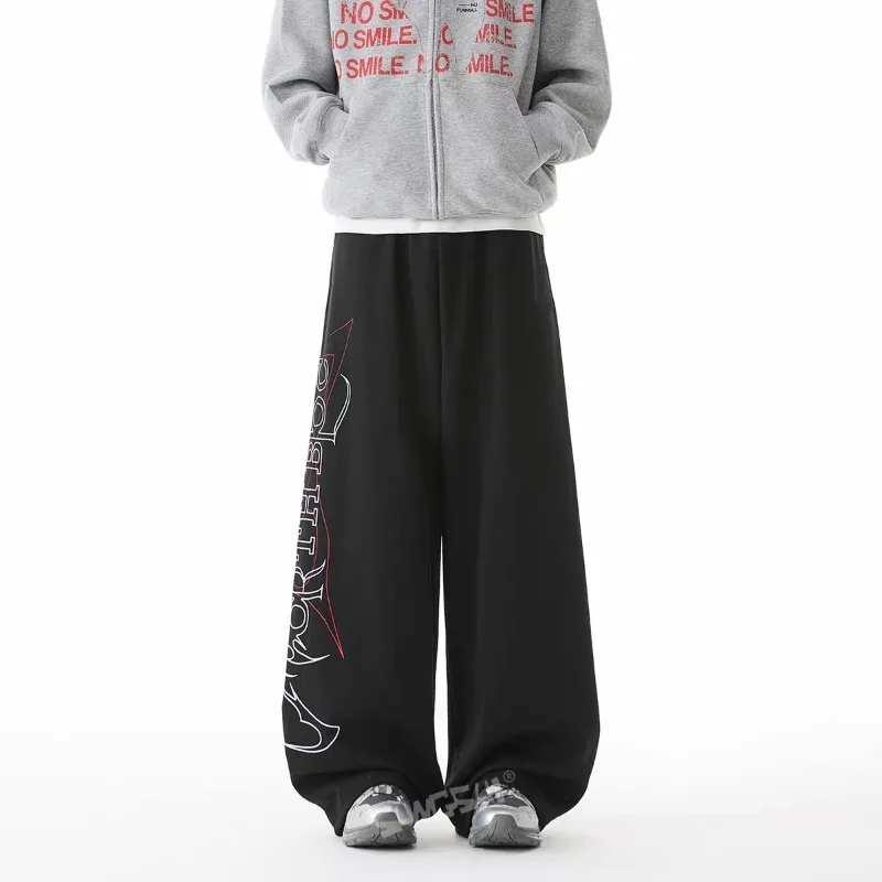 Calça feminina vintage com estampa de letras, cintura alta, americana, dança de rua, inverno, nova moda para mulheres