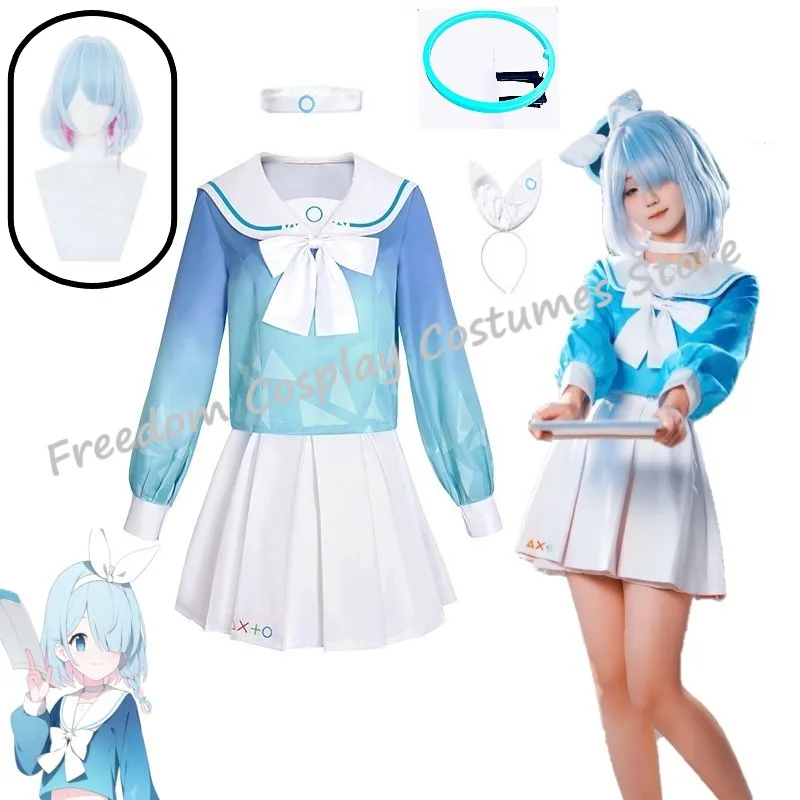 

Anime Game Blue Archive Arona Cosplay Costume Blue JK School Sailor Uniform Wig Headwear Halo Halloween party For Women Girls