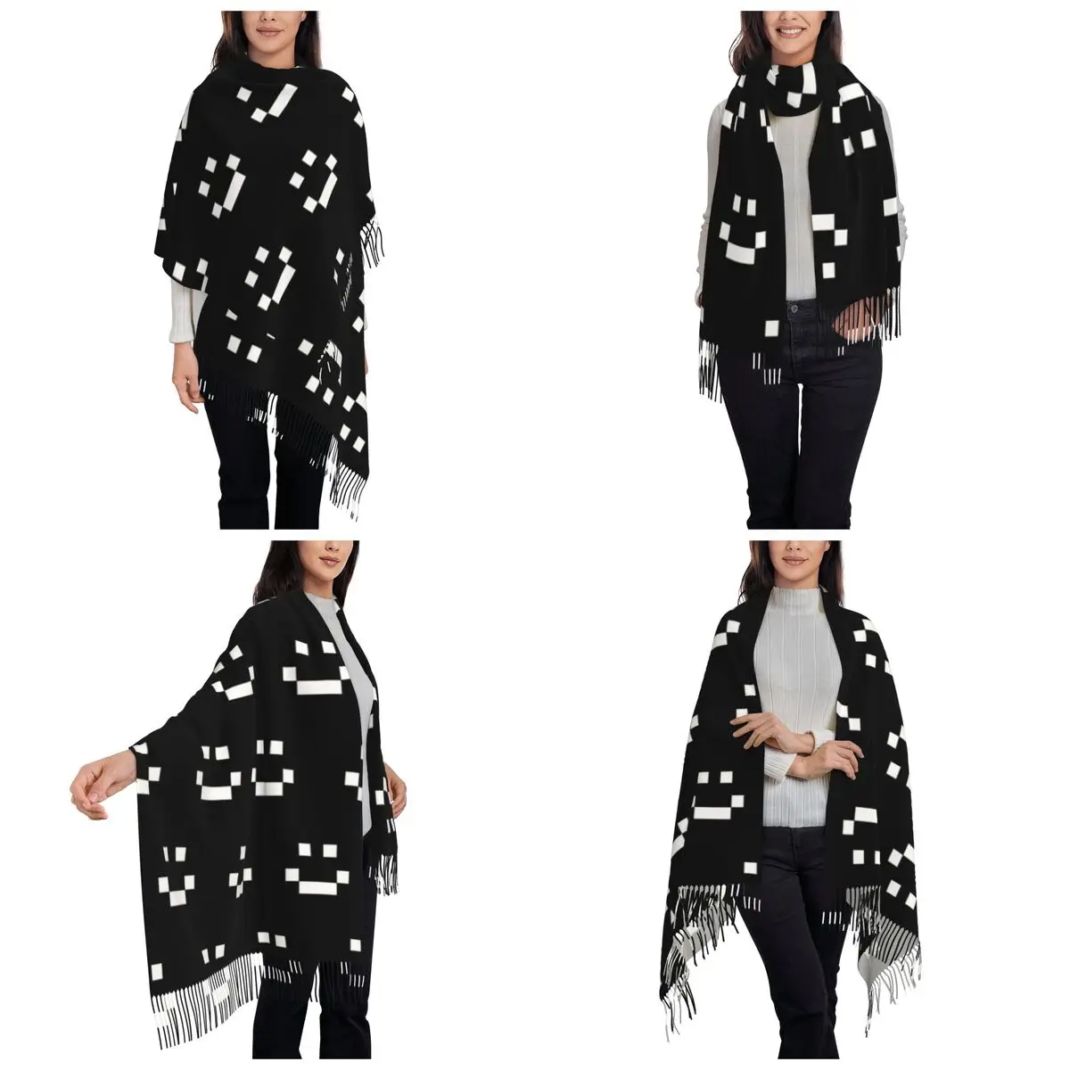 Quackity Merch Smile Logo Scarf Tassel Scarves Women Soft Warm Shawls and Wraps Large Fall Winter Shawl Wrap