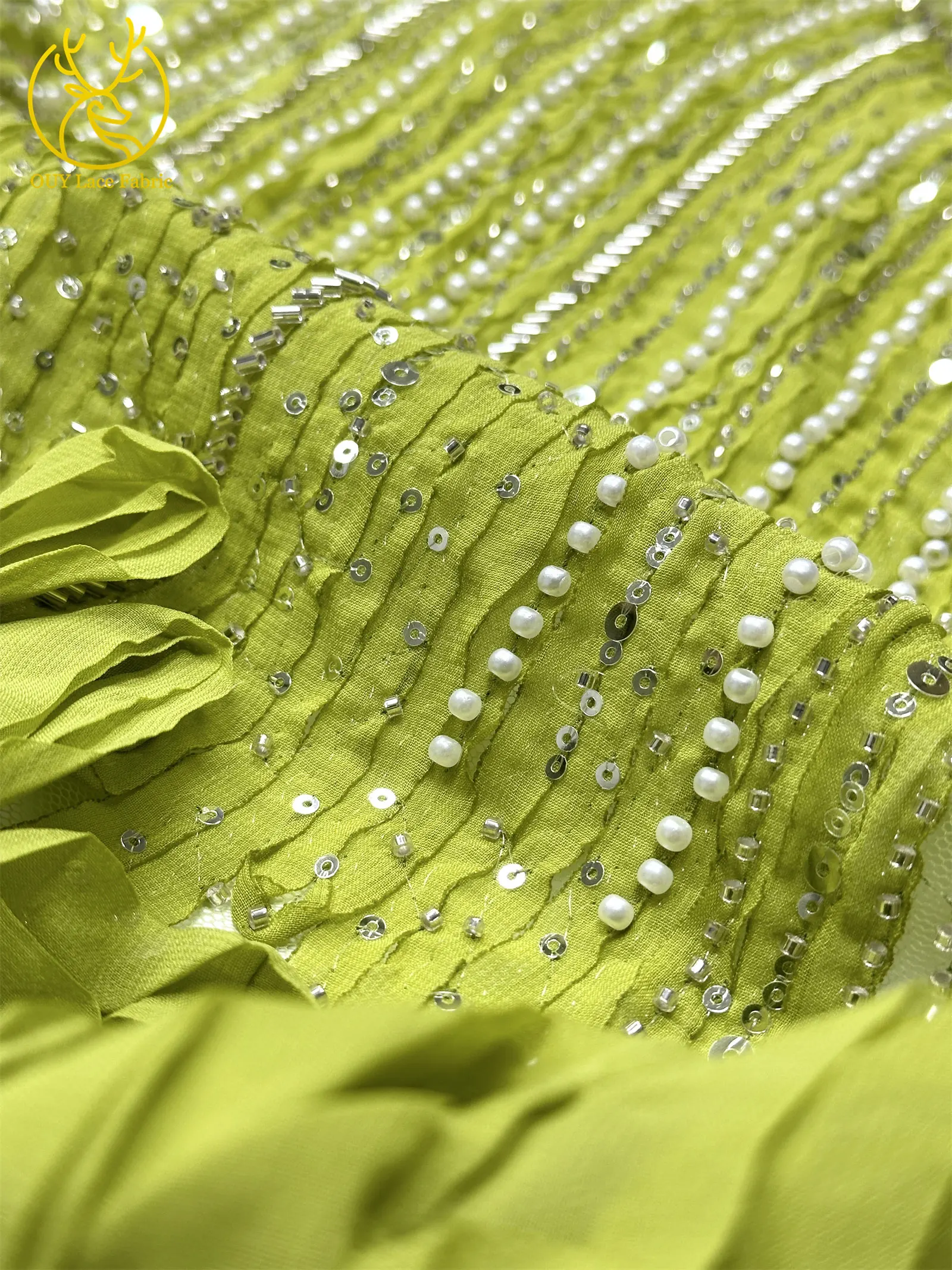 3D Mode Nigerianischer Mesh-Tüll-Spitzenstoff 2026 Französischer Handgefertigter Perlen-Pailletten-Spitzenstoff für Damen Party Hochzeitskleid Nähen – Detail 8