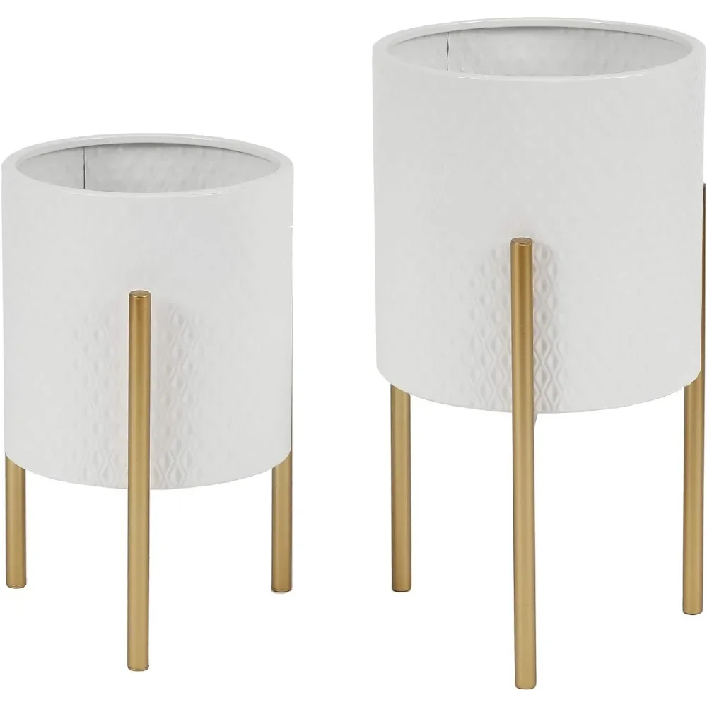 Planters for Indoor Plants, Set of 2 Indoor Plant Pots, White Planter with Gold Metal Stand, Luxury Flower NOT Waterproof