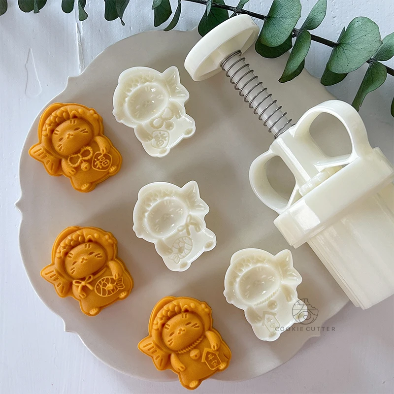 3Pcs/Set 30-50g Lucky Cat Mooncake Mold Mung Bean Pastry Pineapple Cake Baking Tools Home DIY Cookie Cutter Kitchen Accessories