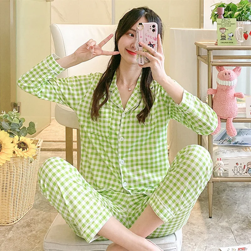 New Pyjamas For Women's Autumn And Winter Long Sleeve Cardigan Pants Large Women's Pajamas Cotton Nightwear Female Set 2 Pieces