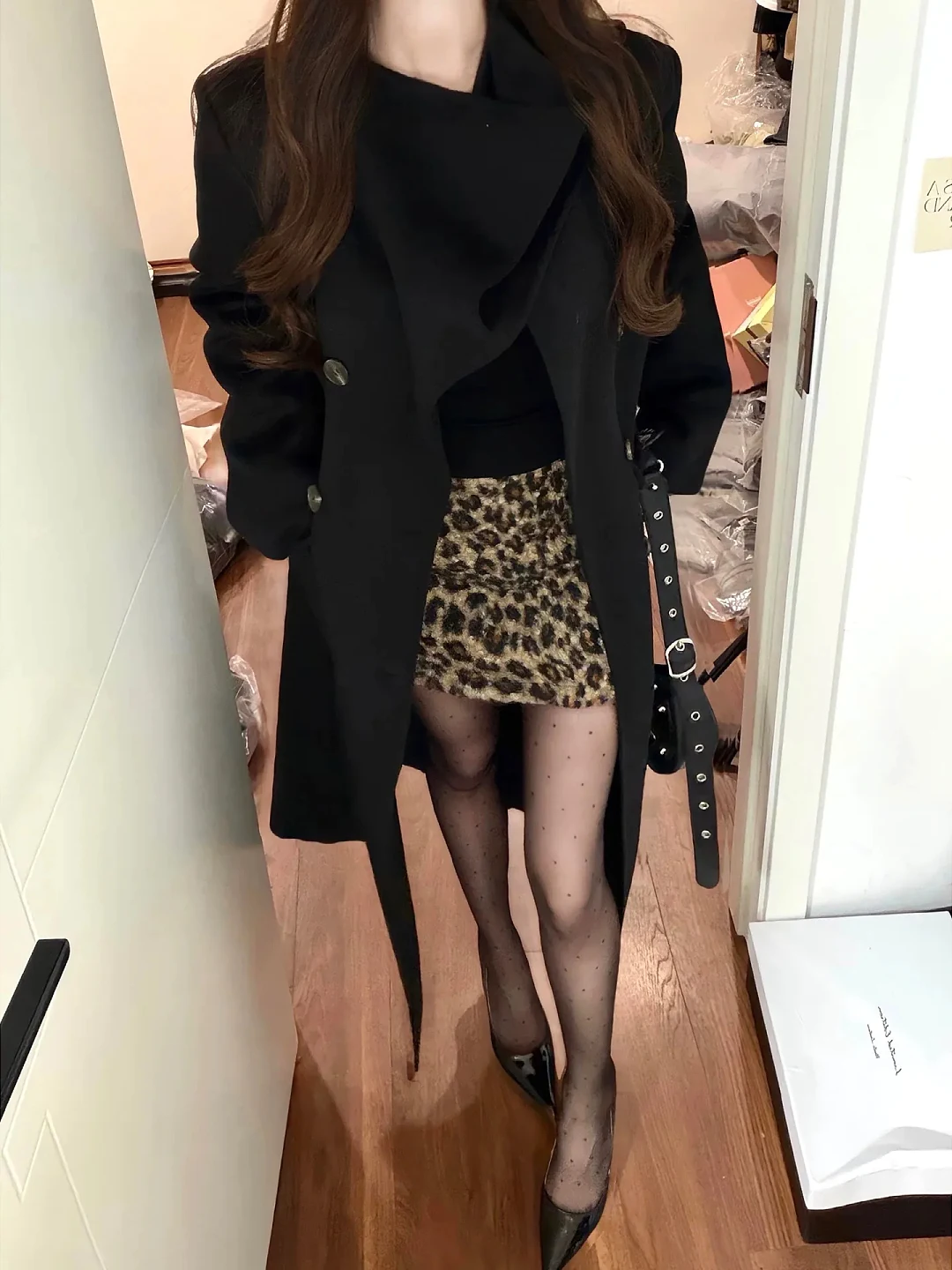 plus Size Women's High Waist A-Line  Skirt Korean Style Flattering Short Skirt Anti-Light Wrap Body Skirt Leopard Print