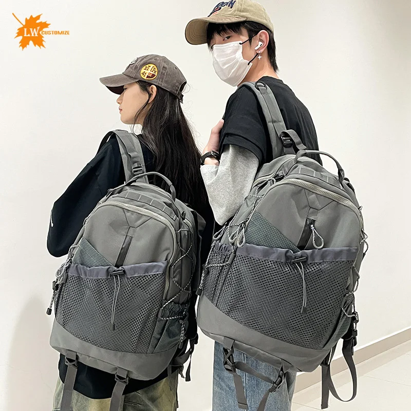 

Изготовленная на заказ большая вместительная уличная походная сумка с логотипом, дорожный сетчатый рюкзак на шнурке, дышащий унисекс, оптовая продажа, печать имени, изображение