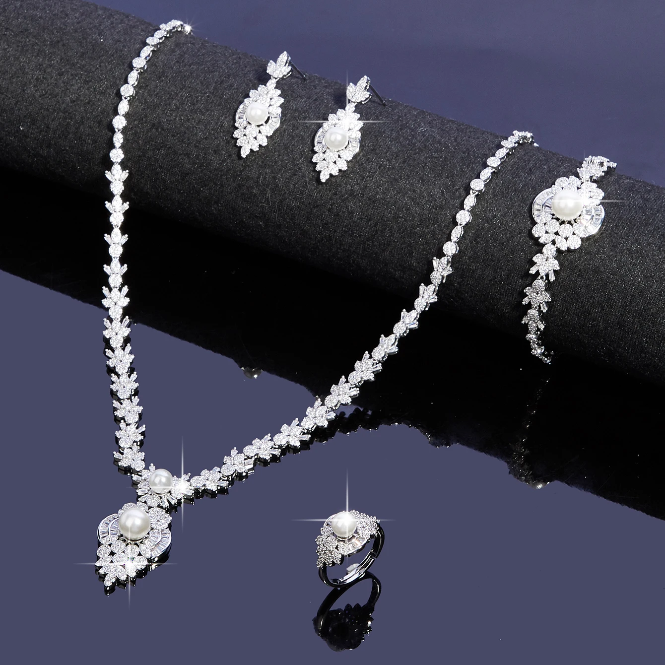 

Luxury Cubic Zirconia Pearl Jewelry Set With for Dubai Women Bridal Wedding Dresses Engagement High Quality Jewelry
