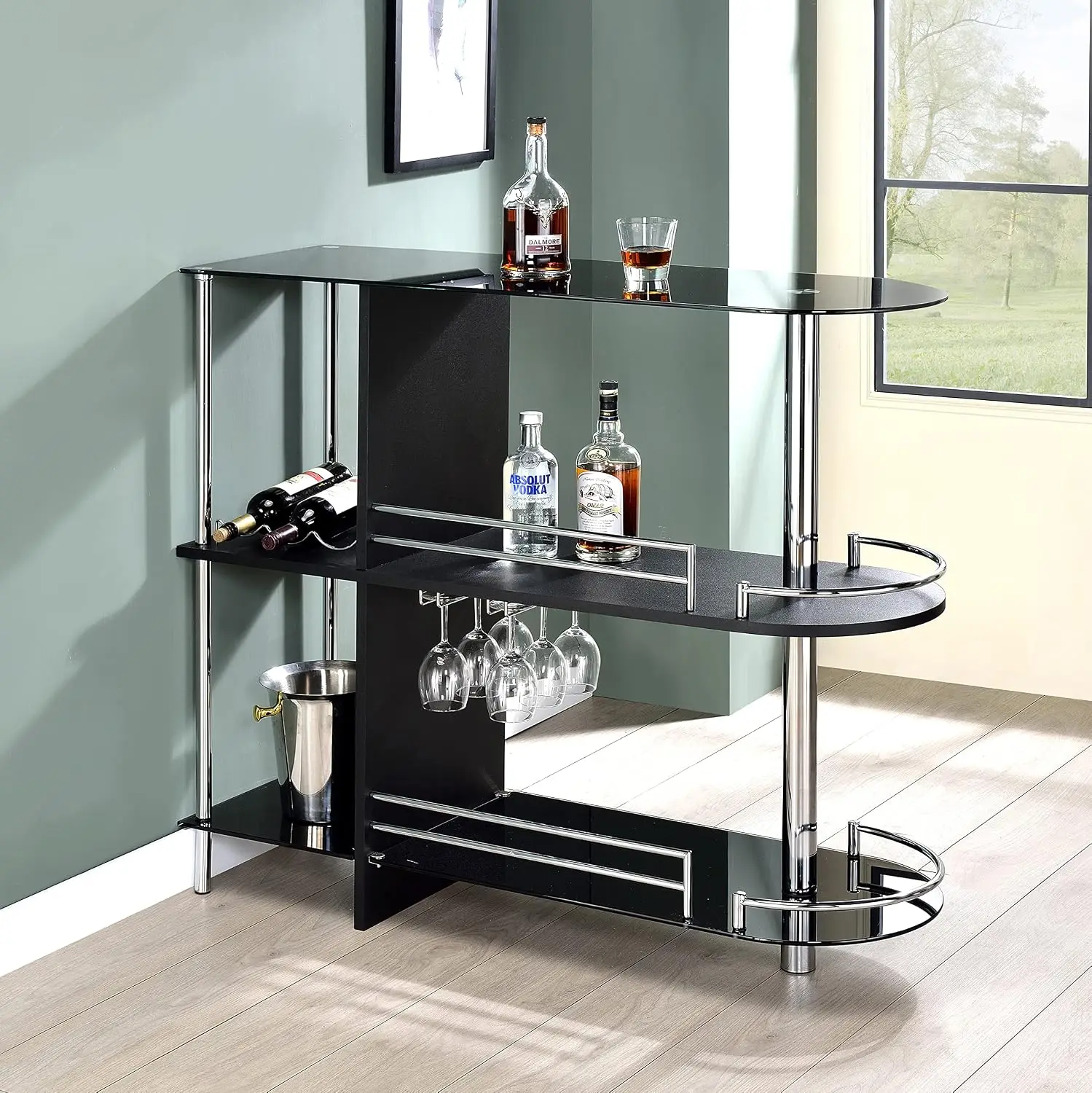 Bar Table with 2 Tempered Glass Shelves for Home Kitchen Dining, 16x47x41 in, Customized