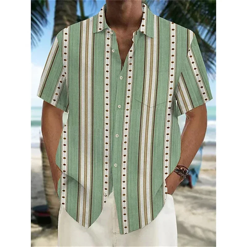 Fashion new men\'s shirt Hawaiian shirt geometric print Cuba collar white Hawaiian short sleeve plus size high quality coat