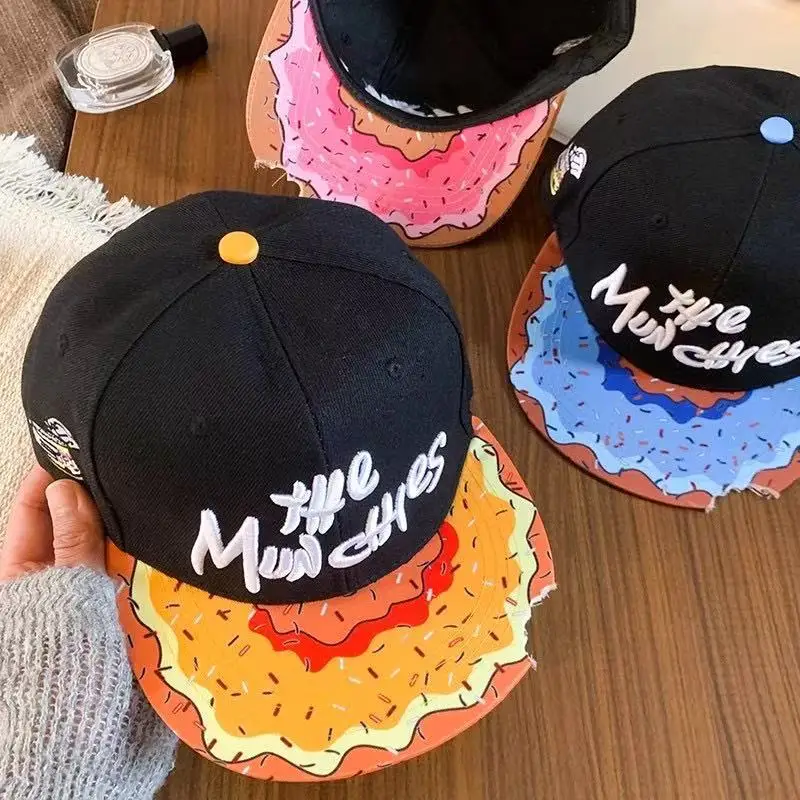 Donut Flat Top Baseball Cap Bucket Hat Unisex Embroidered  Wide Brim Adjustable Sunscreen Hat Street Dance Hip Hop Hat Board Hat