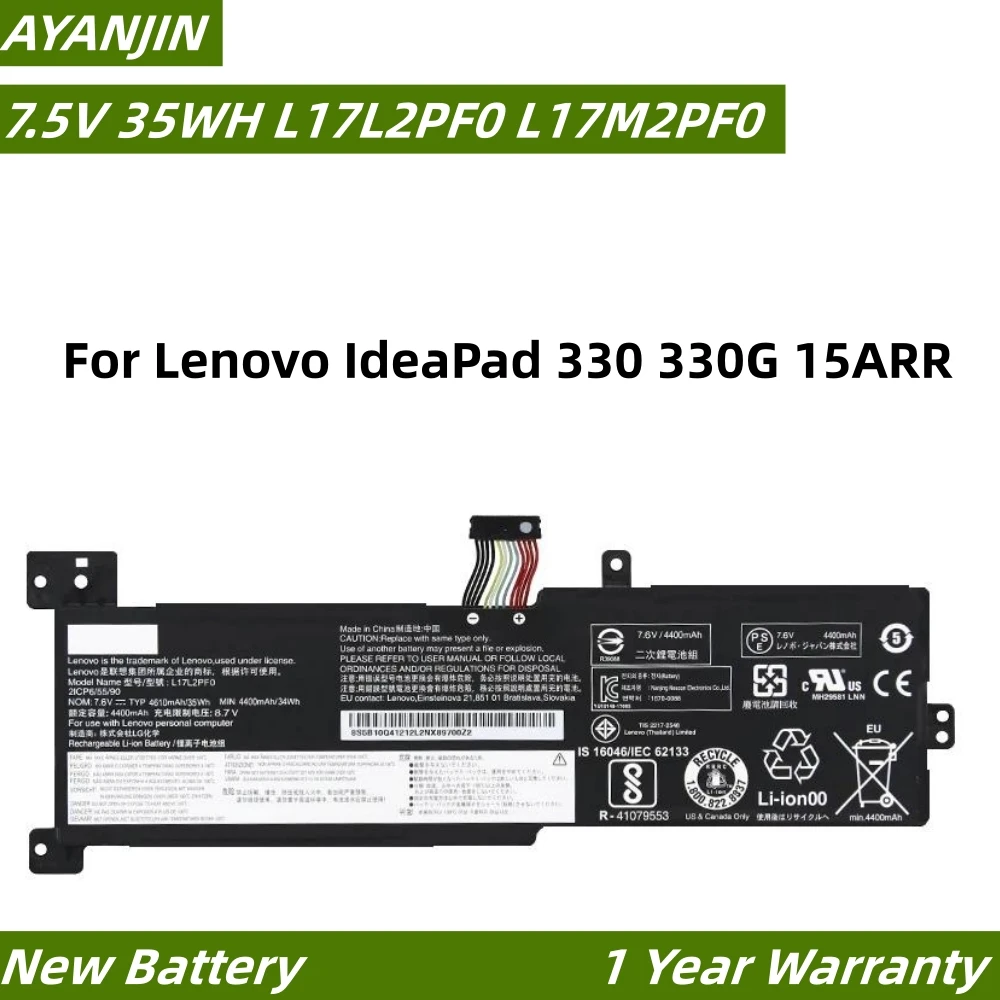 New L17L2PF0 7.5V 35WH Laptop Battery For Lenovo IdeaPad 330 330G 15ARR L17M2PF0 L17M2PF1 L17D2PF1