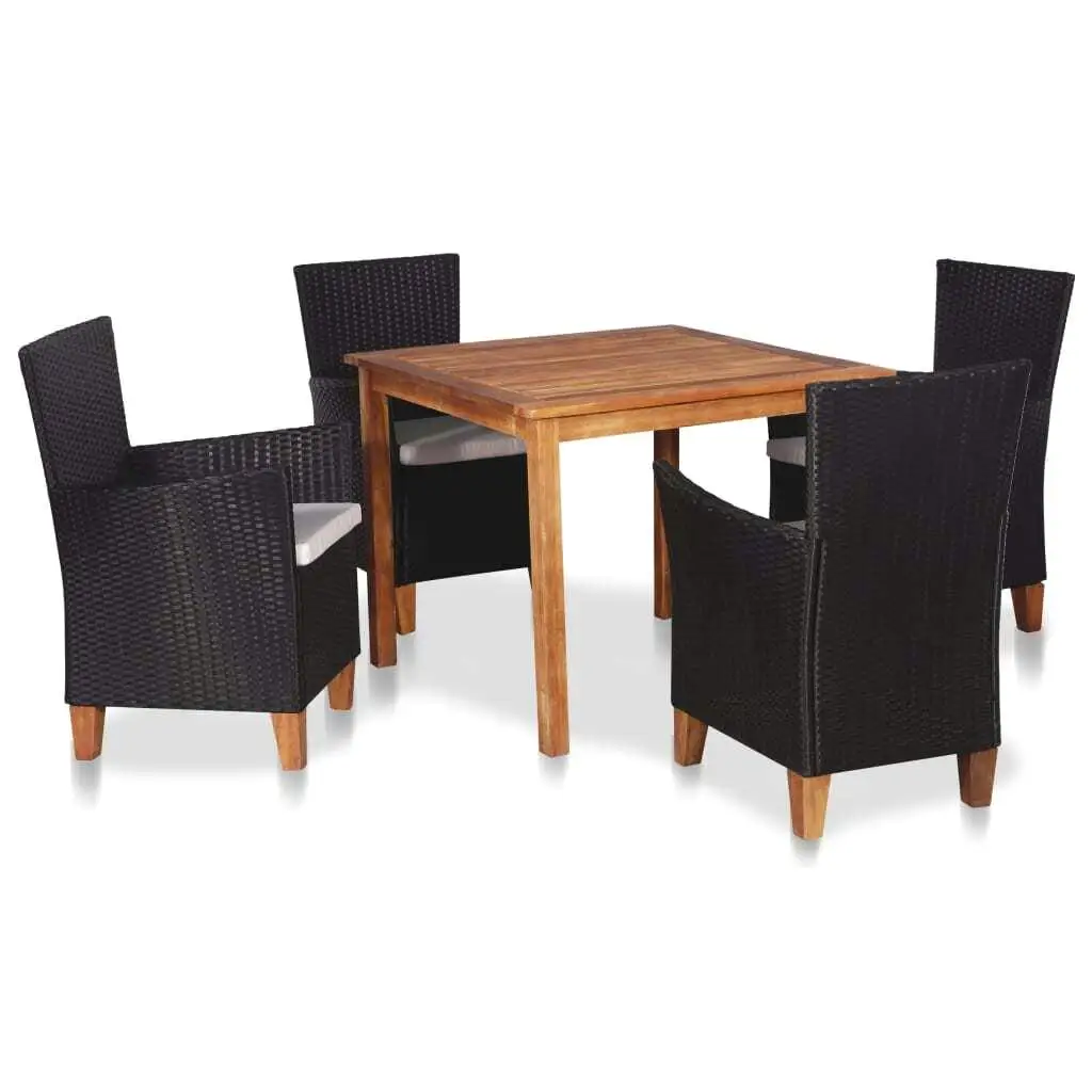 5-Piece Black & Brown Poly Rattan Patio Dining Set - Stylish Outdoor Furniture