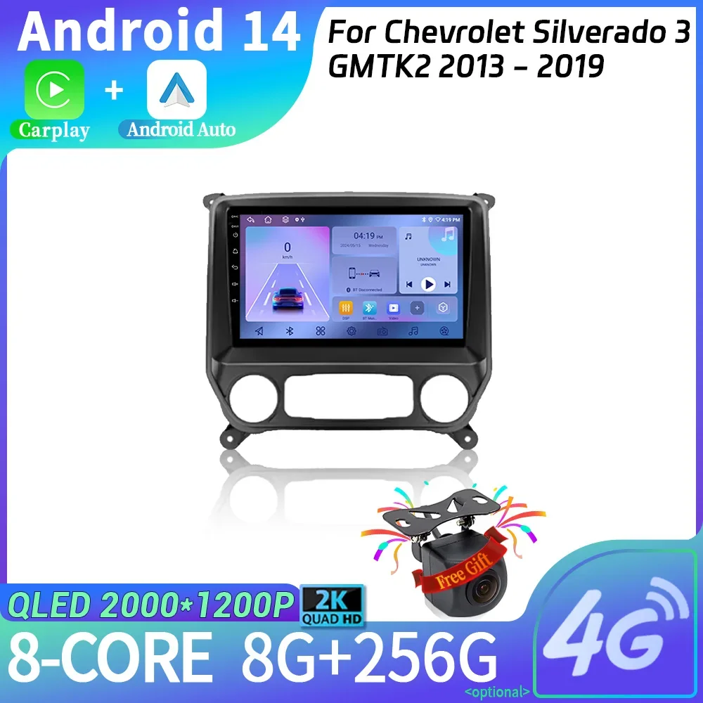 Wireless Carplay Stereo Head Unit Screen Car Radio For Chevrolet Silverado 3 GMTK2 2013-2019 Android 14 Multimedia Navigation