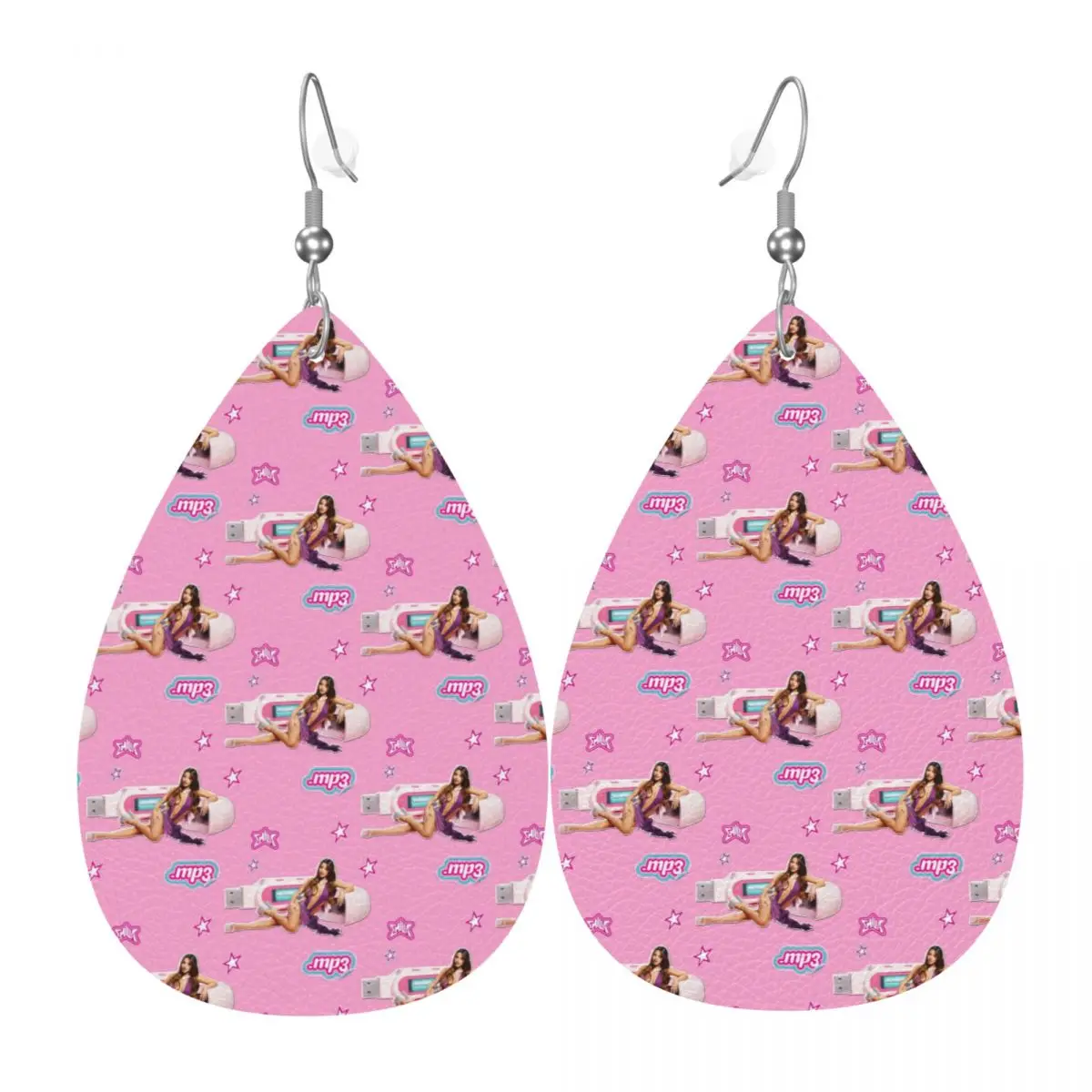 Custom Singer E-Emilia Mernes Leather Earrings for Women Mp3 Classic Vintage Poster Dangle Earrings Jewelry Accessories