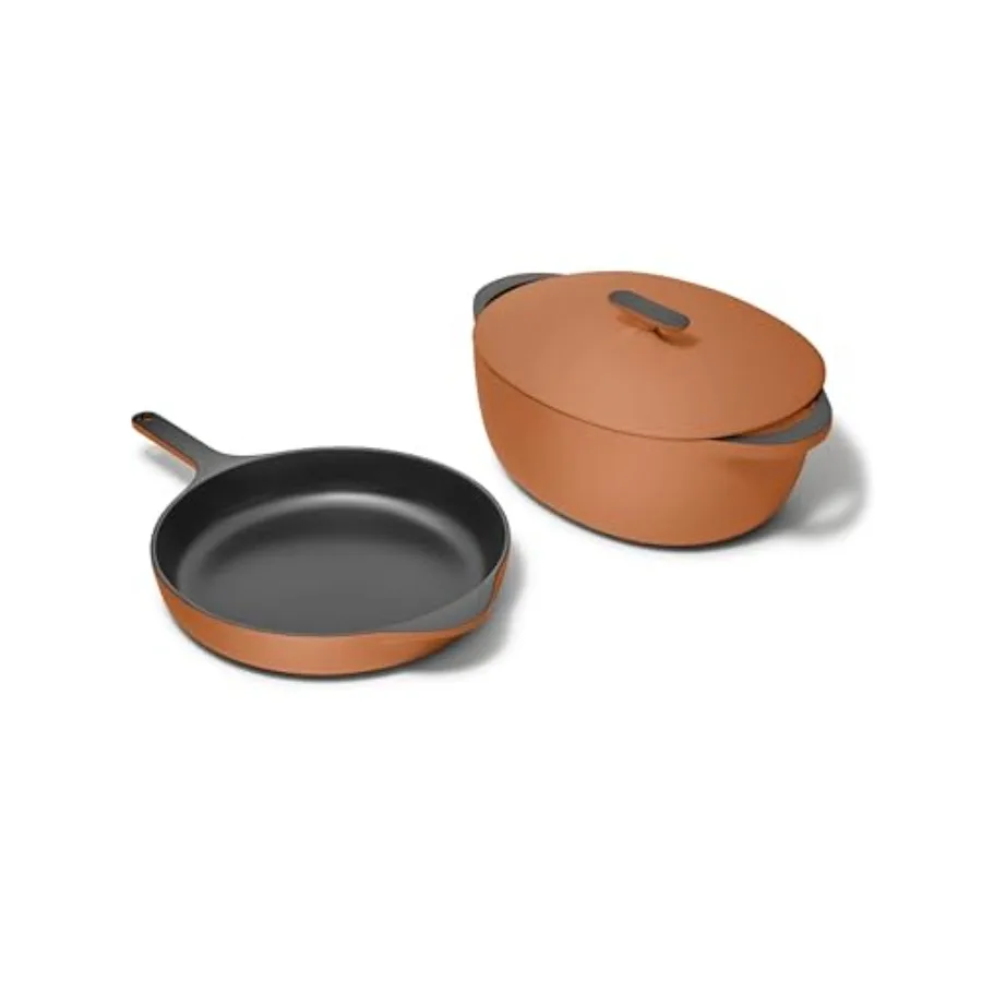 

Kitchen cookware set: enameled cast iron, red, non-toxic 3-layer enamel coating, no seasoning required