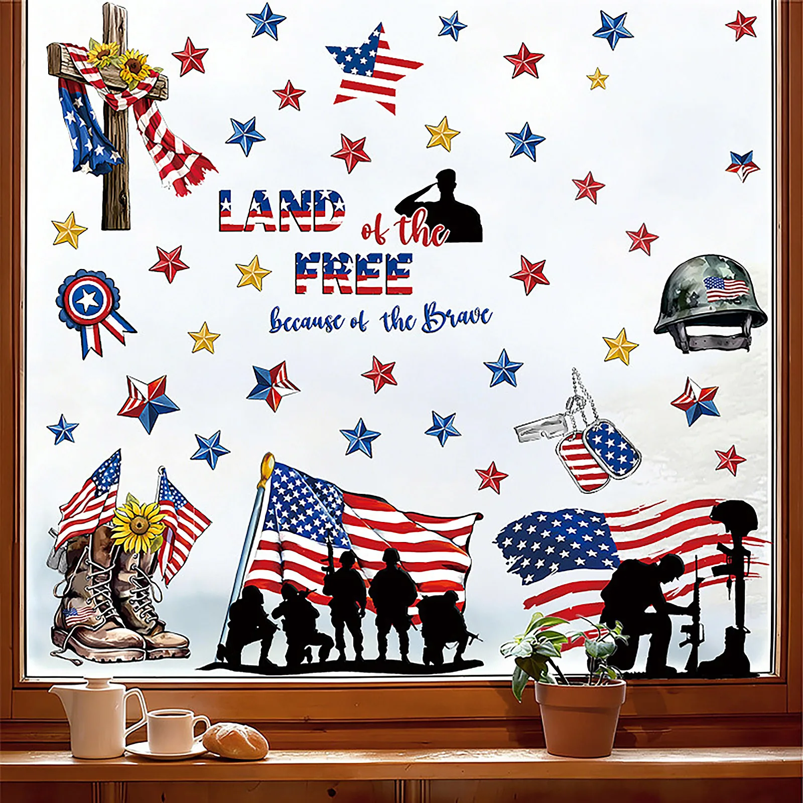 American Independence Day Victory Theme Patten Stickers Glass Window Display Stickers Holiday Party DIY Decorative Supplies